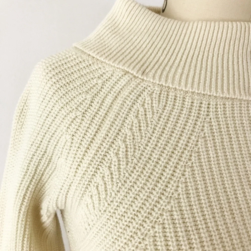 Karen‎ Millen Chunky Knit Cream Wool Sweater Mockneck Turtleneck Capsule